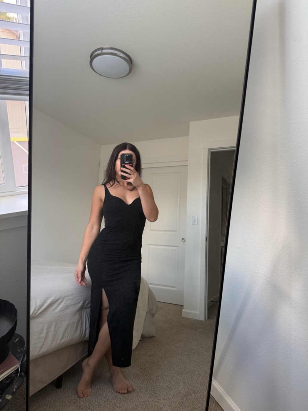 NWOT H&M Black Midi Dress with Sweetheart Neckline and Side Slit